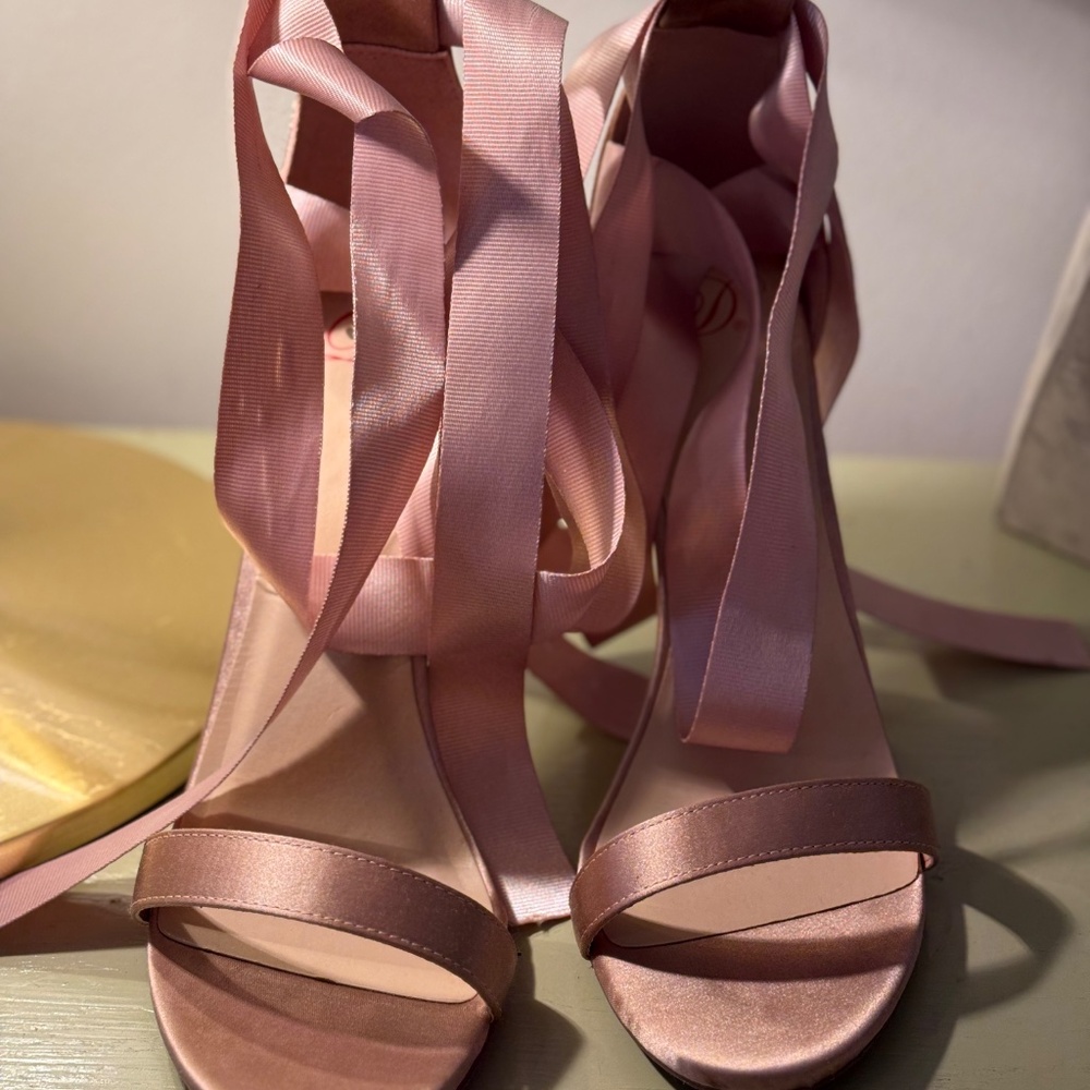 Pink Lace Up Heels - Picture 2 of 2